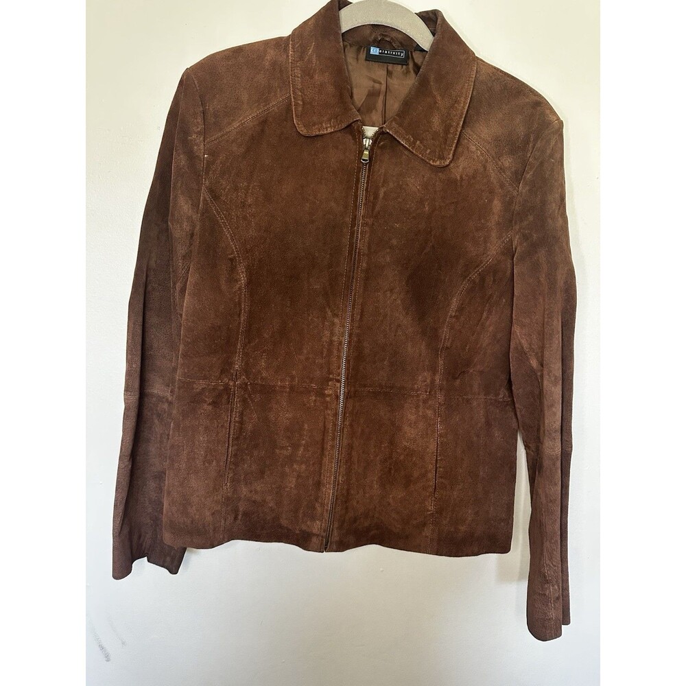 Relativity Women’s Brown Suede Leather Zip Front Lined Jacket - Size L